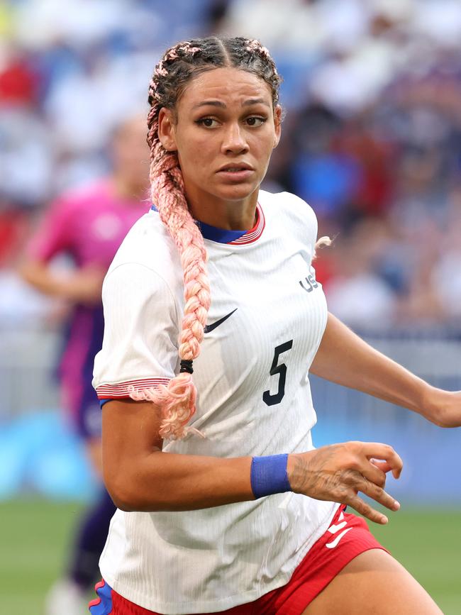 Trinity Rodman plays for the USA women’s national soccer team. (Photo by Claudio Villa/Getty Images)