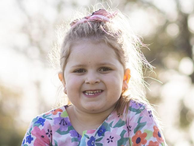 July 9, 2024: Four-year-old Samara woke up suddenly one day when she was Two and couldn't walk. She'd lost mobility one day in September 2022 and now lives with a neurological condition.   Picture: Kelly Barnes