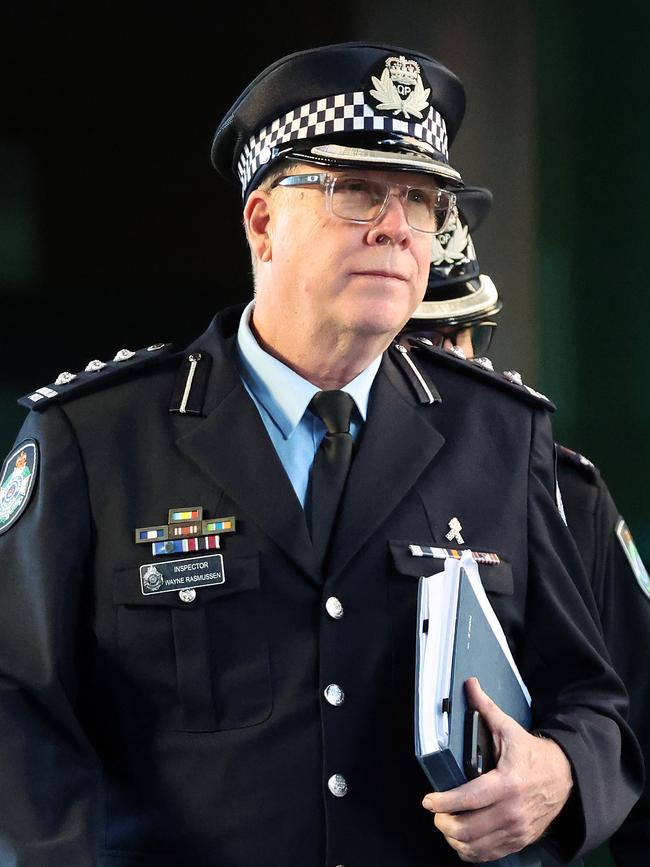 Inspector Wayne Rasmussen leaving the inquest, Brisbane. Picture: Liam Kidston