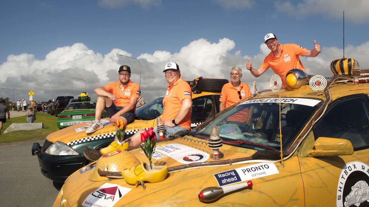Double Dutch. Harm Wibier, Jeroen De Boer, Emil Stojanov and Marco Kuipers work collegesfrom various areas of the Netherlands decided to do thisrally in 2020. and finally arrived. Combined both teams raised around $20,000 for cancer here in Australia. Shitbox Rally 15th October, 2022. Picture: Marty Strecker
