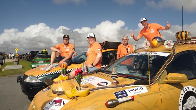 Double Dutch. Harm Wibier, Jeroen De Boer, Emil Stojanov and Marco Kuipers work collegesfrom various areas of the Netherlands decided to do thisrally in 2020. and finally arrived. Combined both teams raised around $20,000 for cancer here in Australia. Shitbox Rally 15th October, 2022. Picture: Marty Strecker