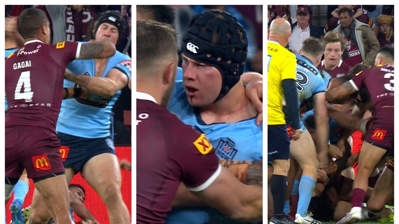 Combination photo of Dane Gagai’s attack on Matt Burton in game III of the 2022 series. Source: Twitter