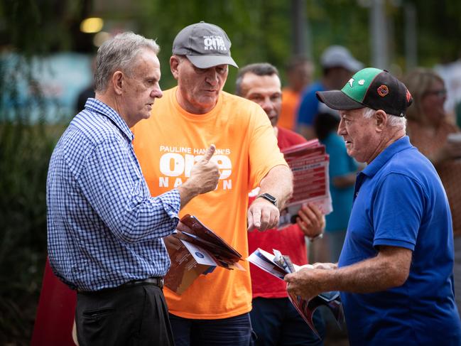 One Nation MP Mark Latham pictured on the hustings in Camden as voters pre-polled for this weekendÃ&#149;s NSW election. Picture: Julian Andrews