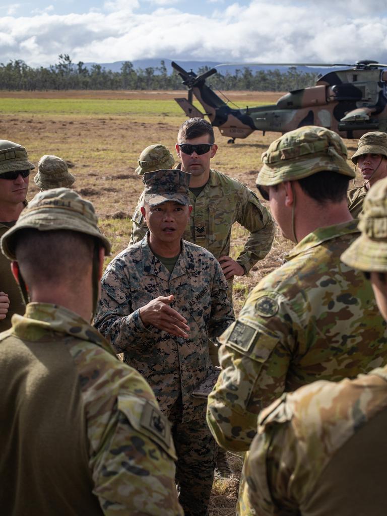 U.S. Marine Corps Staff Sgt. Minh Vo, Battery Gunnery Sgt with Golf Battery, Battalion Landing Team 3/5, 31st Marine Expeditionary Unit (MEU), conducts a Rehearsal of Concept drill during Talisman Saber 2021 at Camp Growl, Shoalwater Bay Training Area, Queensland, Australia, July 14, 2021. This is the ninth iteration of Talisman Sabre, a large-scale, bilateral military exercise between Australia and the U.S. involving more than 17,000 participants from seven nations. The month-long multi-domain exercise consists of a series of training events that reinforce the strong U.S./Australian alliance and demonstrate the U.S. MilitaryÃ¢â&#130;¬â&#132;¢s unwavering commitment to a free and open Indo-Pacific. (U.S. Marine Corps photo by Lance Cpl. Joseph E. DeMarcus)