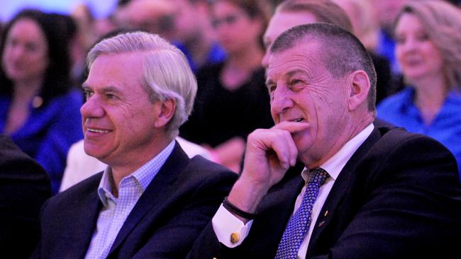 Michael Kroger and Jeff Kennett during happier times at the Liberal Party election launch. Picture: Andrew Henshaw