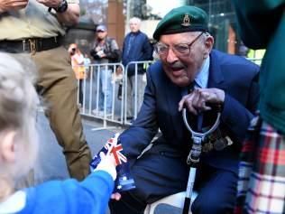 SYDNEY, AUSTRALIA - NewsWire Photos APRIL, 25, 2021: 100 year old WWII Army Veteran WO John Wilkinson is seen during the Anzac Day march in Sydney. Picture: NCA NewsWire/Bianca De Marchi