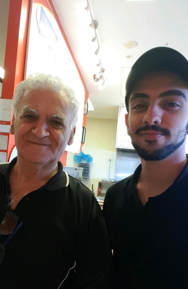 Nathan with his father Sam Aiyach at the Hills Pizzeria. Picture – contributed.