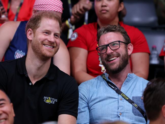 Prince Harry and JJ Chalmers at the Invictus Games in Germany. Picture: Getty Images for the Invictus Games Foundation