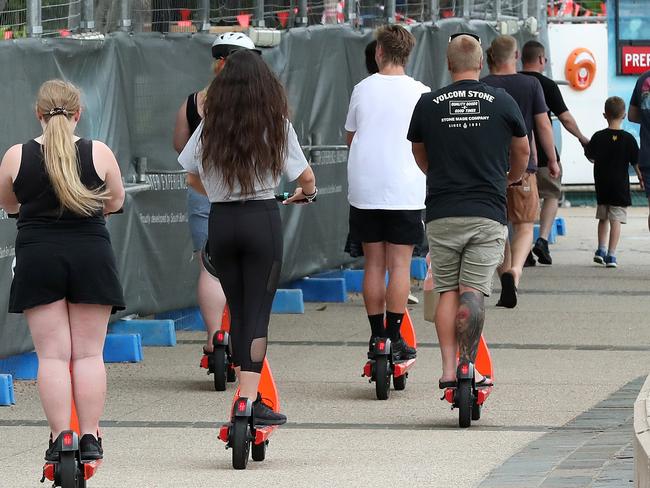 Scooter riders at South Brisbane. Photographer: Liam Kidston