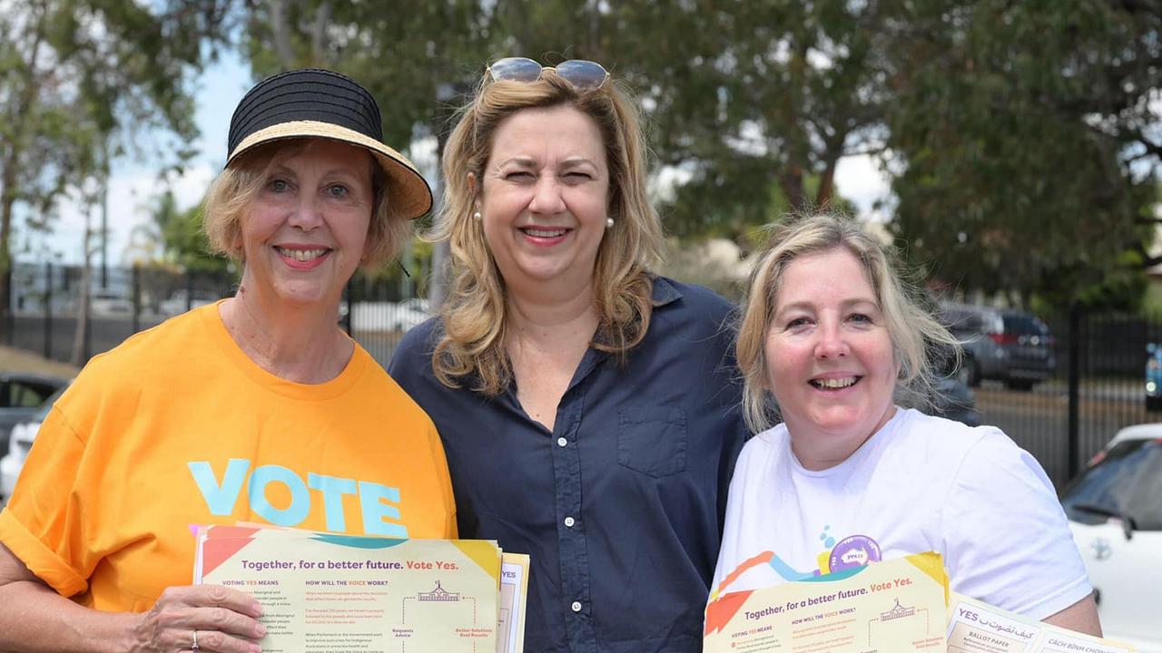 QLD Premier Annastacia Palaszczuk at polling booths in Inala, Richlands East and Durack to support the Yes campaign for the Referendum on the Voice. Photo: Facebook.