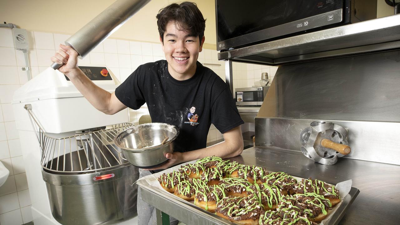 Sunny Beatson, 17, is about to open his second doughnut shop after turning an idea to beat lockdown boredom into a thriving business. Picture: Chris Kidd