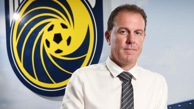 Alen Stajcic fronts the media for the first time as interim Mariners coach. Picture: Richard Dobson 