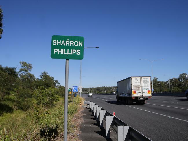 The Sharron Phillips sign on the side of the Ipswich Motorway. Picture: Chris McCormack