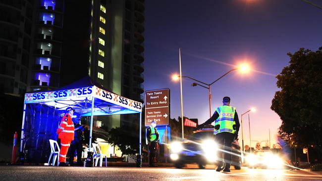 Queensland Police stop vehicles on Griffith Street, Coolangatta. Picture: Scott Powick.