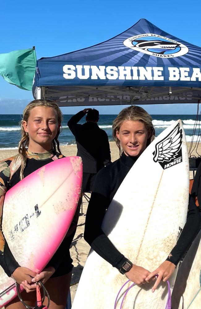 Rosie Richardson and Livy Corvisy surfing