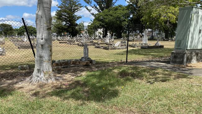 Damage to the fence at the South Rockhampton Cemetery after a car crashed into it on March 14.