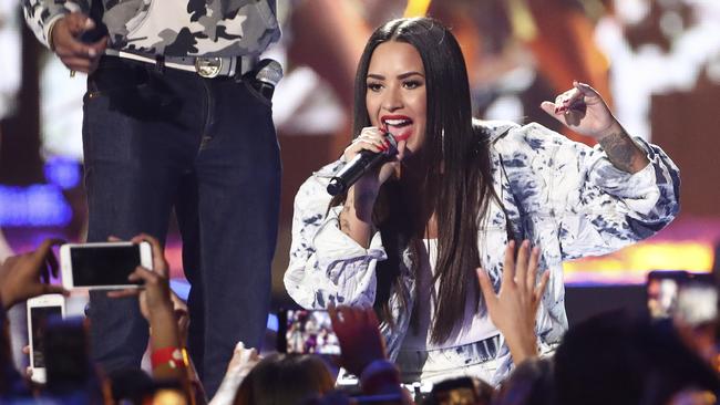 Demi Lovato performs at the 2017 iHeartRadio Music Festival in Las Vegas.