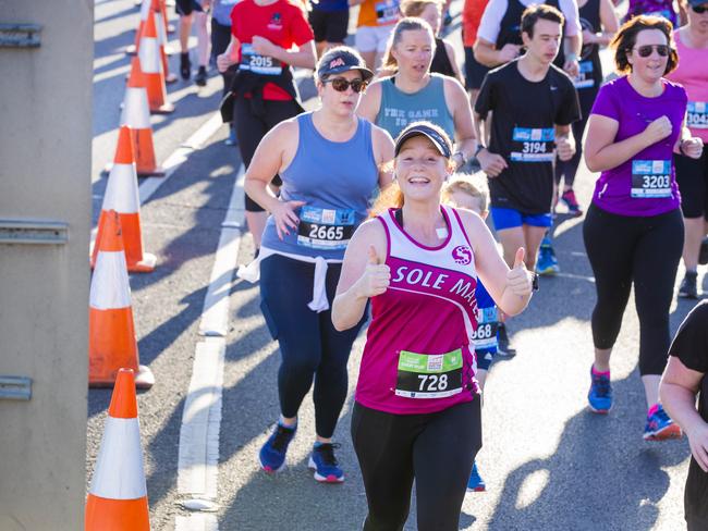 Run the Bridge Fun Run 2020 across Tasman Bridge. Picture: RICHARD JUPE
