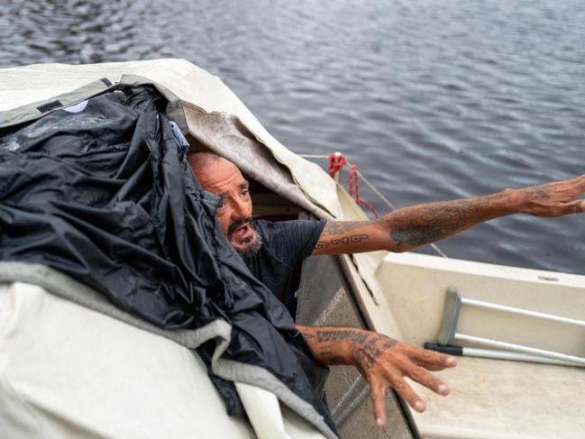 Joseph Malinowski, nicknamed ‘Lieutenant Dan’, survived Hurricane Milton inside his rickety sailboat. Picture: Spencer Platt/ Getty Images