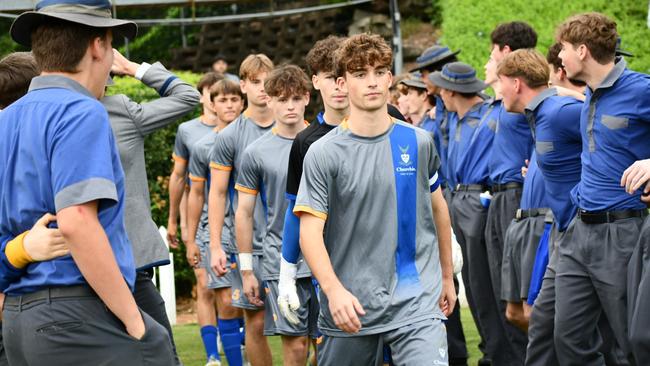 Churchie skipper Luke O'Sullivan walking his team into battle.