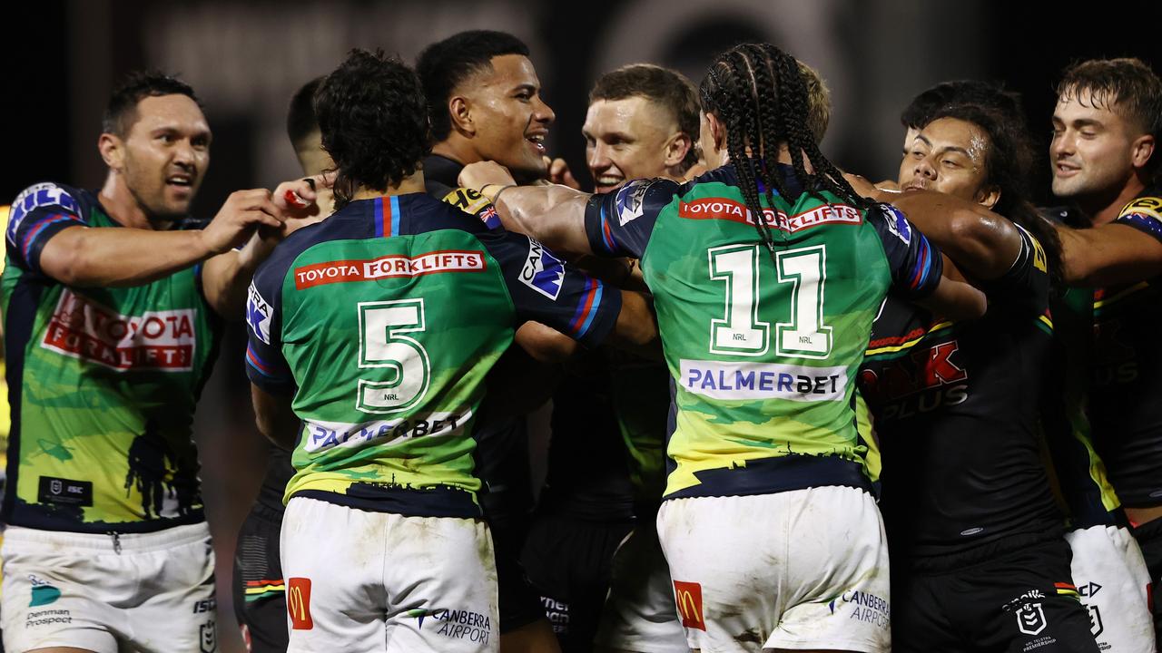 Stephen Crichton of the Panthers during a full-time melee (Photo by Matt Blyth/Getty Images)