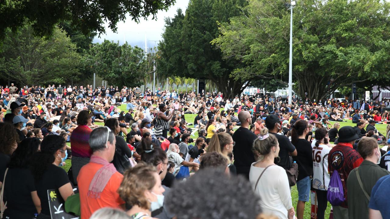 Thousands assemble in Fogarty Park to protest black deaths in custody. Picture: PETER CARRUTHERS