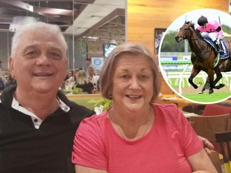 Sherryl Corazzol, who part-owns Magic Millions contender Luva Flutta (inset), with her husband Ian. Picture: Supplied by Ian Corazzol