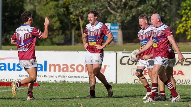 Macksville celebrate a try. Picture: D Wigley