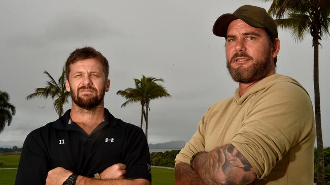 Justin Huggett and Dan Angus from the 2RAR Association at a roundtable hosted by the Interim National Commissioner for Defence and Veteran Suicide Preventio in Townsville. Picture: Evan Morgan