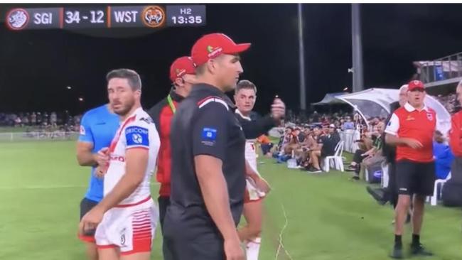 Ben Hunt had to be held back from taking the field. Picture: Fox League