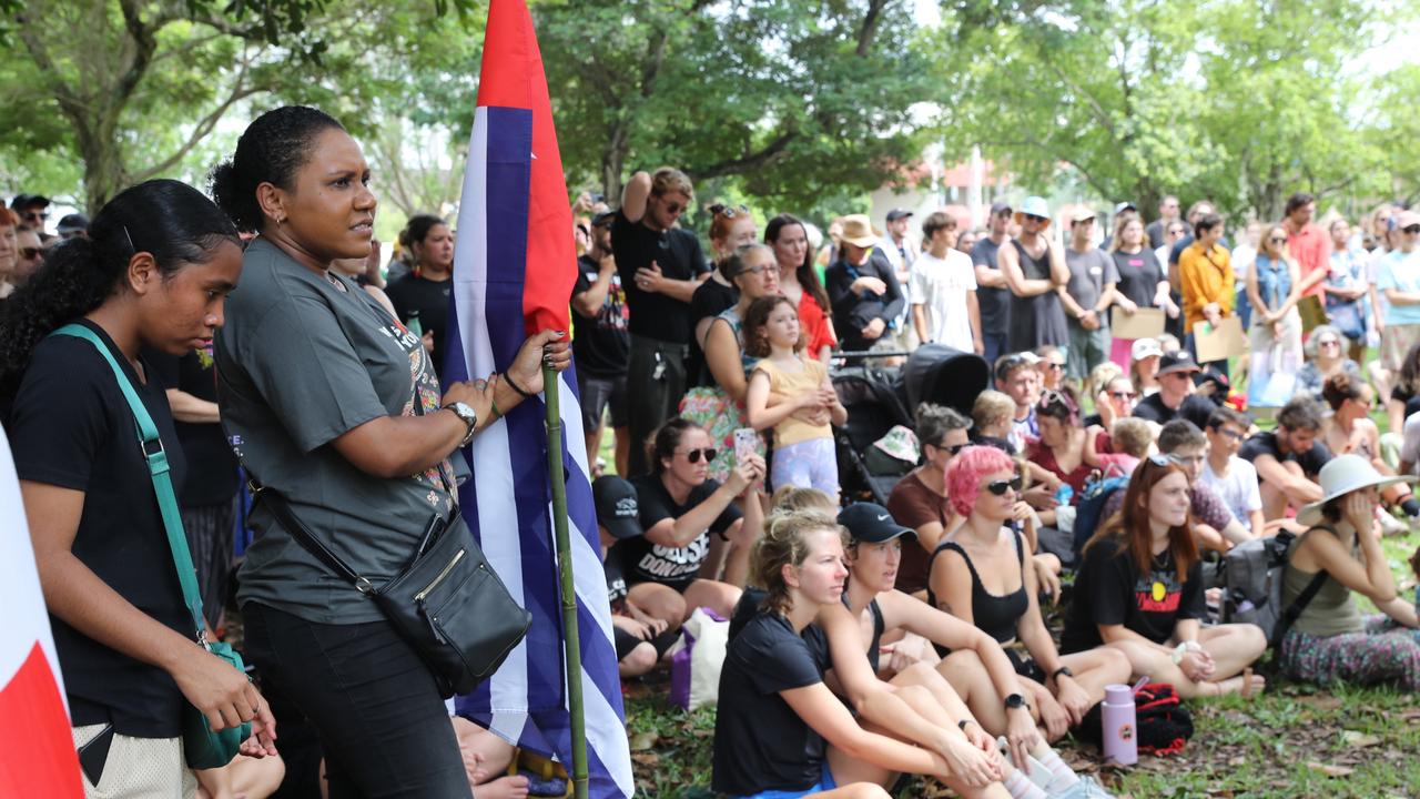 Hundreds of Territorians demonstrated on Invasion Day 2024 by marching from Civic Park through Darwin on Friday, January 26. Picture: Zizi Averill