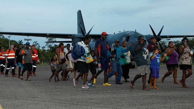 Residents of Borroloola evacuated from their flood-hit town.