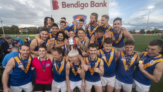 Cranbourne players celebrate their win. Picture: Valeriu Campan