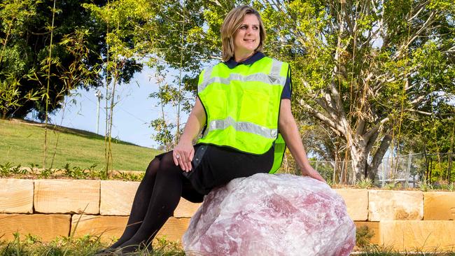 Cr Lisa Bradley poses for a photograph, Thursday, September 27, 2018. She is pictured with the Labyrinth Maze at Underwood Park (AAP Image/Richard Walker)