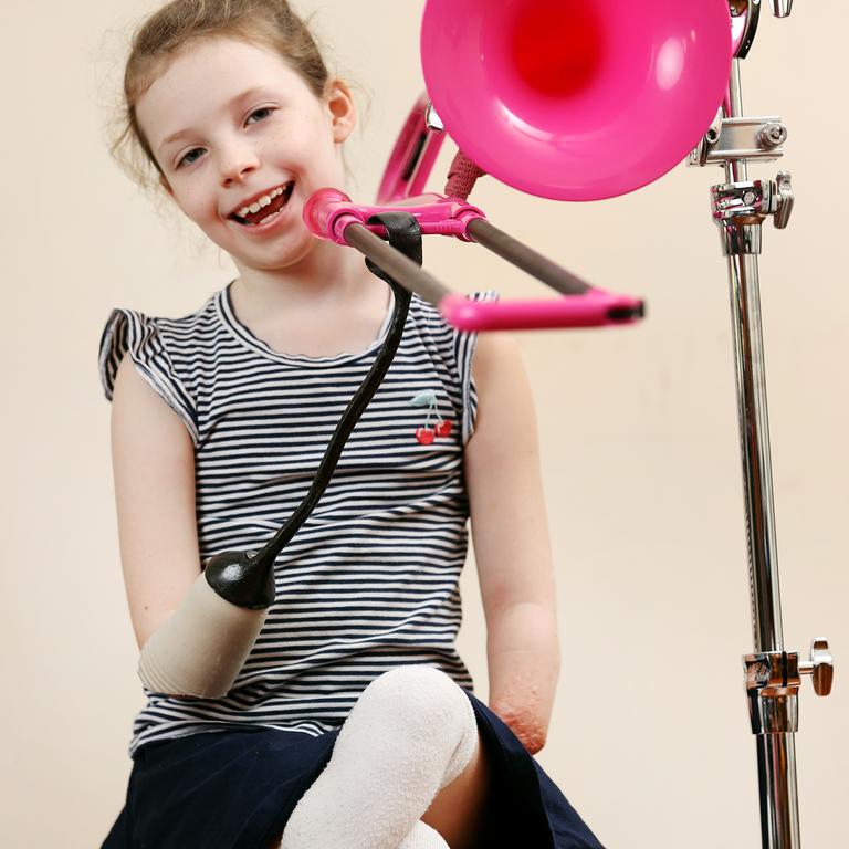 Eight-year-old Mia Wilkinson for World Sepsis Day as she is about to start learning the trombone. Pics Tara Croser.