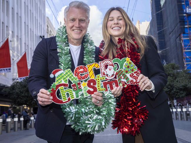 Aaron Wood and Erin Deering who will announce they are running together in the City of Melbourne council election - Aaron the mayor and Erin deputy. One of their pitches will be getting Christmas back to the city with Christmas march, christmas markets etc.. Picture by Wayne Taylor 10th August 2024