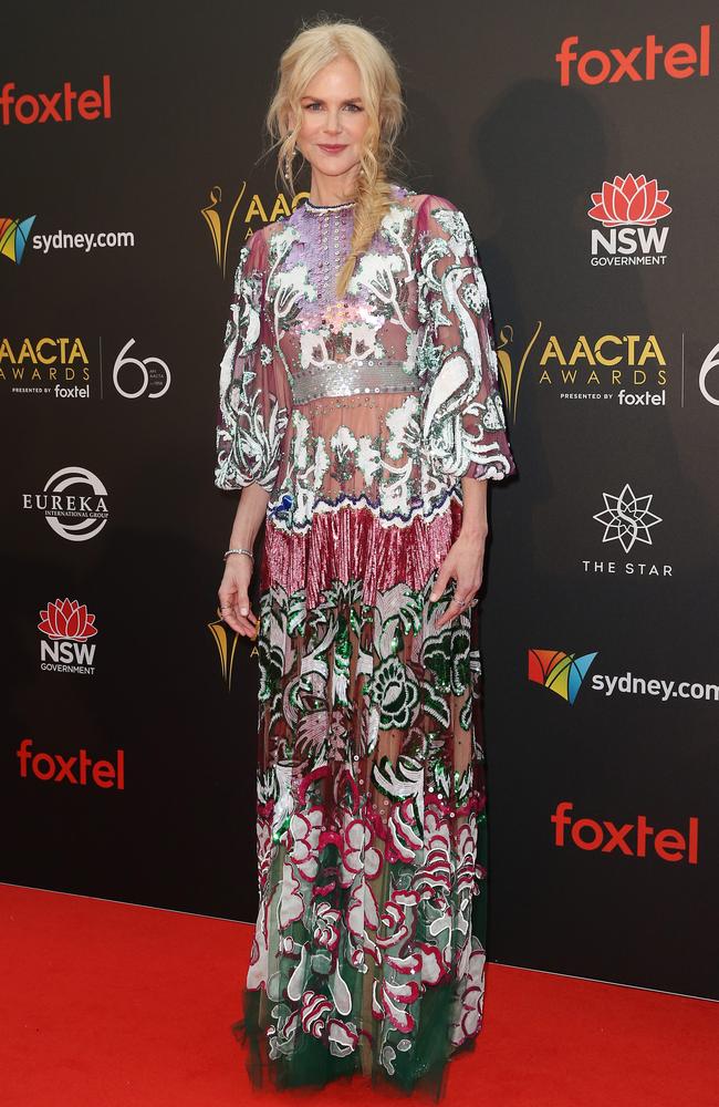 Nicole Kidman arrives at the 2018 AACTAs at the The Star in Sydney on Wednesday night. Picture: Richard Dobson