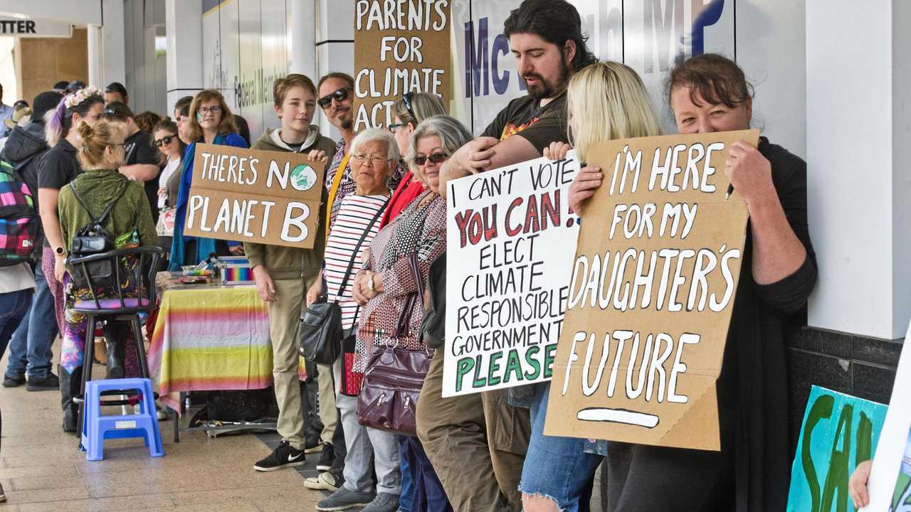 Climate change rally outside John Mcveigh's office. Friday, 3rd May, 2019. Picture: Nev Madsen