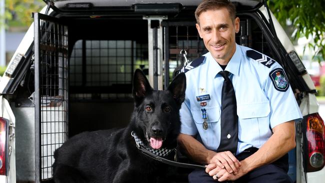 New police dog Bally in 2017 with his handler Senior Constable Adrian Marek of the Cairns Police Dog Squad. PICTURE: STEWART McLEAN