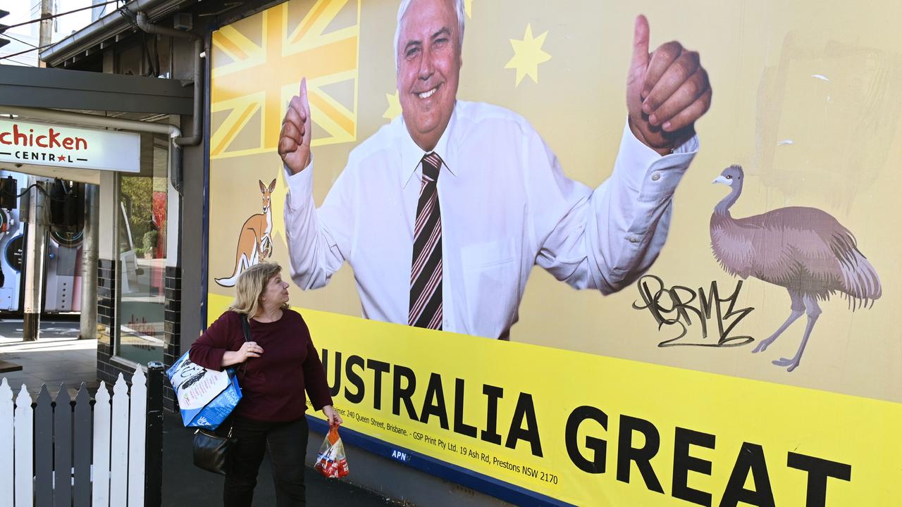 Billionaire Clive Palmer’s slogan at the last federal election was borrowed from former US president Donald Trump, and he spent millions of dollars on advertising to get his message out there. Picture: AFP