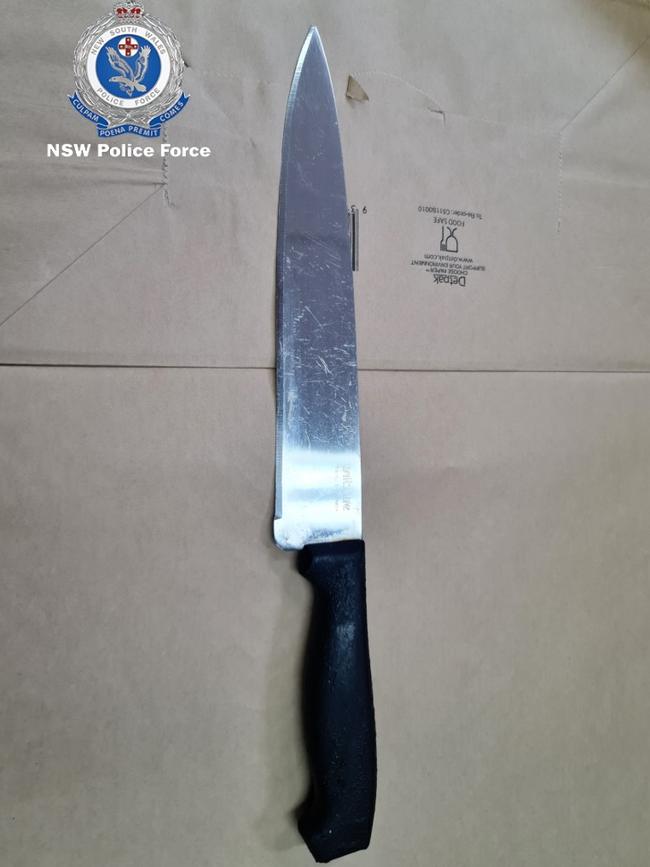 A total of 232 people were charged and weapons such as this sharp kitchen knife taken off the streets. Picture: NSW Police