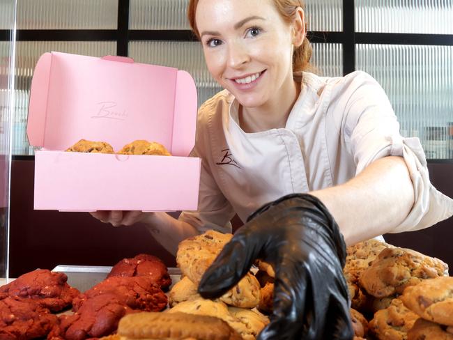 Brooke Saward, the Owner of Brooke Bakehouse, with best selling New York Cookie (Choc chip walnut) and Lotus Biscoff Cookie, her Cookie businesses are booming across Queensland with customers queuing down streets for the goods and others attracting customers from overseas just for a taste, Fortitude Valley, on Saturday 7th January 2023 - Photo Steve Pohlner