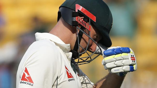 Shaun Marsh leaves the ground after being dismissed. (AP Photo/Aijaz Rahi)