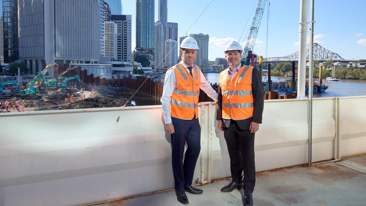 Dexus chief executive Ross Du Vernet with Waterfront Brisbane project director Matthew Beasley.