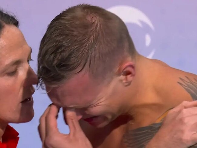 Caeleb Dressel was emotional after failing to qualify for the 100-meter butterfly final at the 2024 Paris Olympics on Aug. 2, 2024.