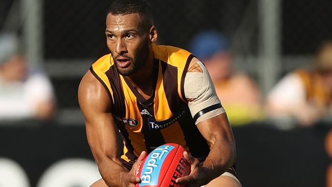 Hawks veteran Josh Gibson struggled in the first half but was better in the second. Picture: Getty Images