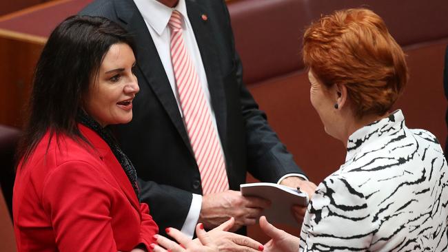 Senator Jacqui Lambie and Senator Pauline Hanson are demanding the government make public changes to its proposed union deregistration laws. Picture: Kym Smith