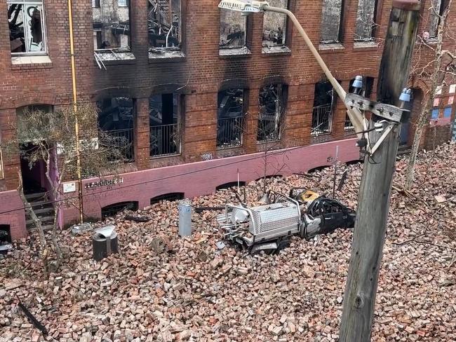 Fire and Rescue NSW drone footage of the heritage building destroyed by fire.