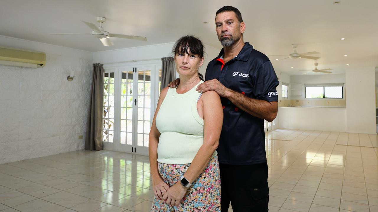 Fiona Rose and her partner Aaron Mikkelsen had their Holloways Beach rental property flooded, and are now looking for a new property to rent for themselves and two of their children. They have looked at more than 30 rental properties in the past five weeksPicture: Brendan Radke