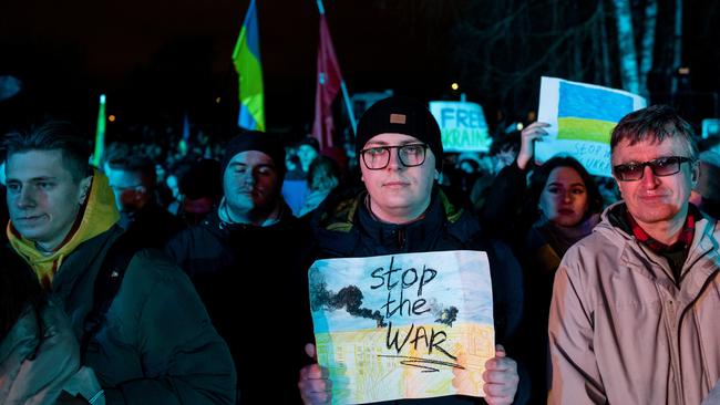 Lithuanians protest outside the Russian Embassy in Vilnius, Lithuania. Picture: Getty Images